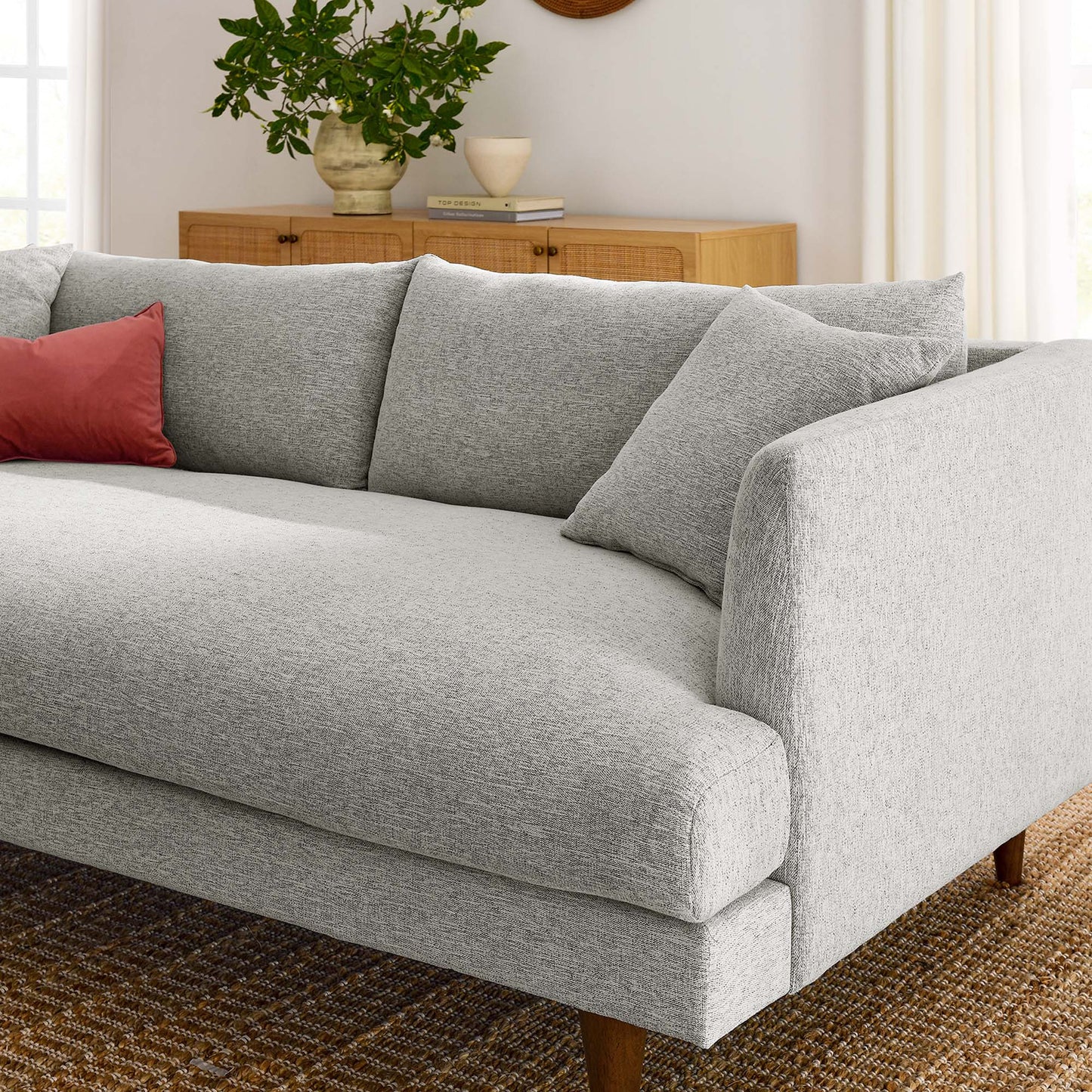 Manor Down Filled Overstuffed Sofa in Light Gray Fabric