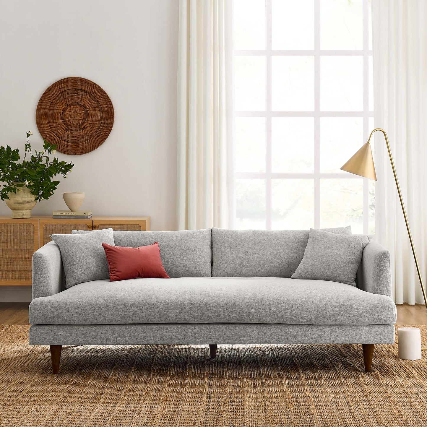 Manor Down Filled Overstuffed Sofa in Light Gray Fabric