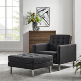 Mesa Tufted Vegan Leather Armchair and Ottoman Set in Silver Black