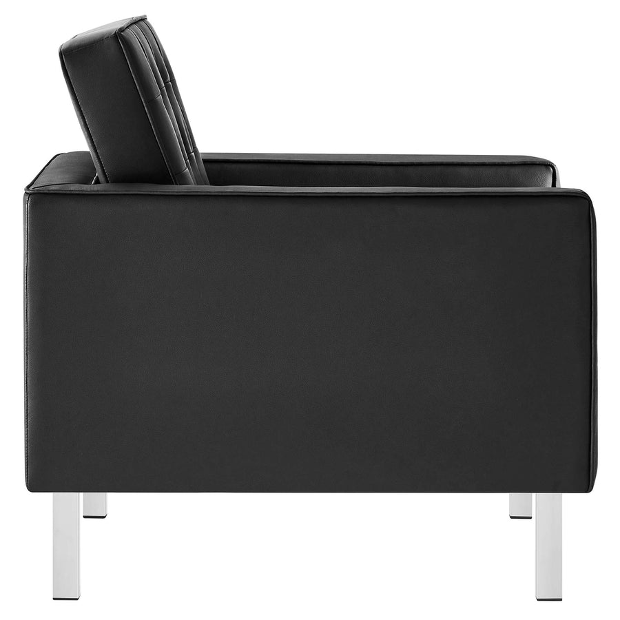 Mesa Tufted Vegan Leather Armchair and Ottoman Set in Silver Black