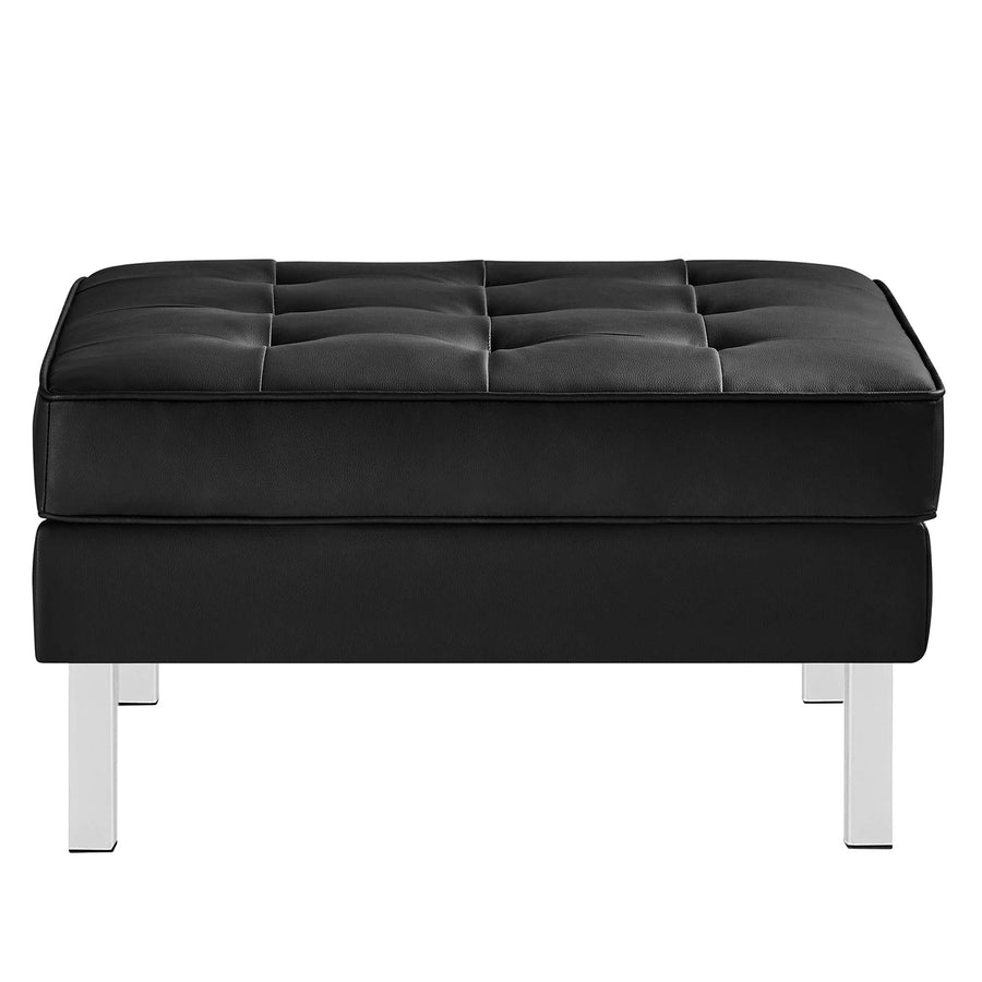 Mesa Tufted Vegan Leather Armchair and Ottoman Set in Silver Black