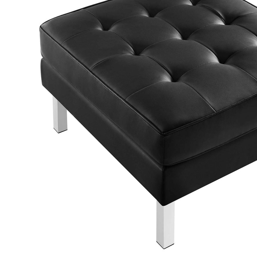 Mesa Tufted Vegan Leather Armchair and Ottoman Set in Silver Black