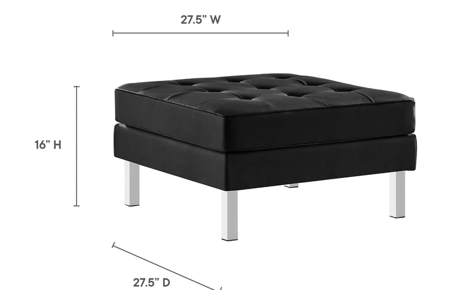 Mesa Tufted Vegan Leather Armchair and Ottoman Set in Silver Black