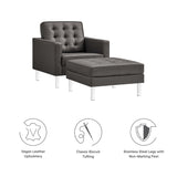 Mesa Tufted Vegan Leather Armchair and Ottoman Set in Silver Gray