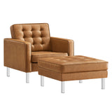 Mesa Tufted Vegan Leather Armchair and Ottoman Set in Silver Tan