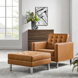 Mesa Tufted Vegan Leather Armchair and Ottoman Set in Silver Tan