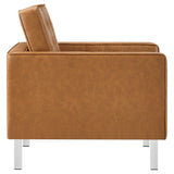 Mesa Tufted Vegan Leather Armchair and Ottoman Set in Silver Tan