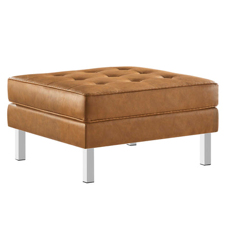 Loft Tufted Vegan Leather Armchair and Ottoman Set in Silver Tan