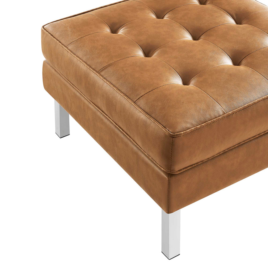Mesa Tufted Vegan Leather Armchair and Ottoman Set in Silver Tan