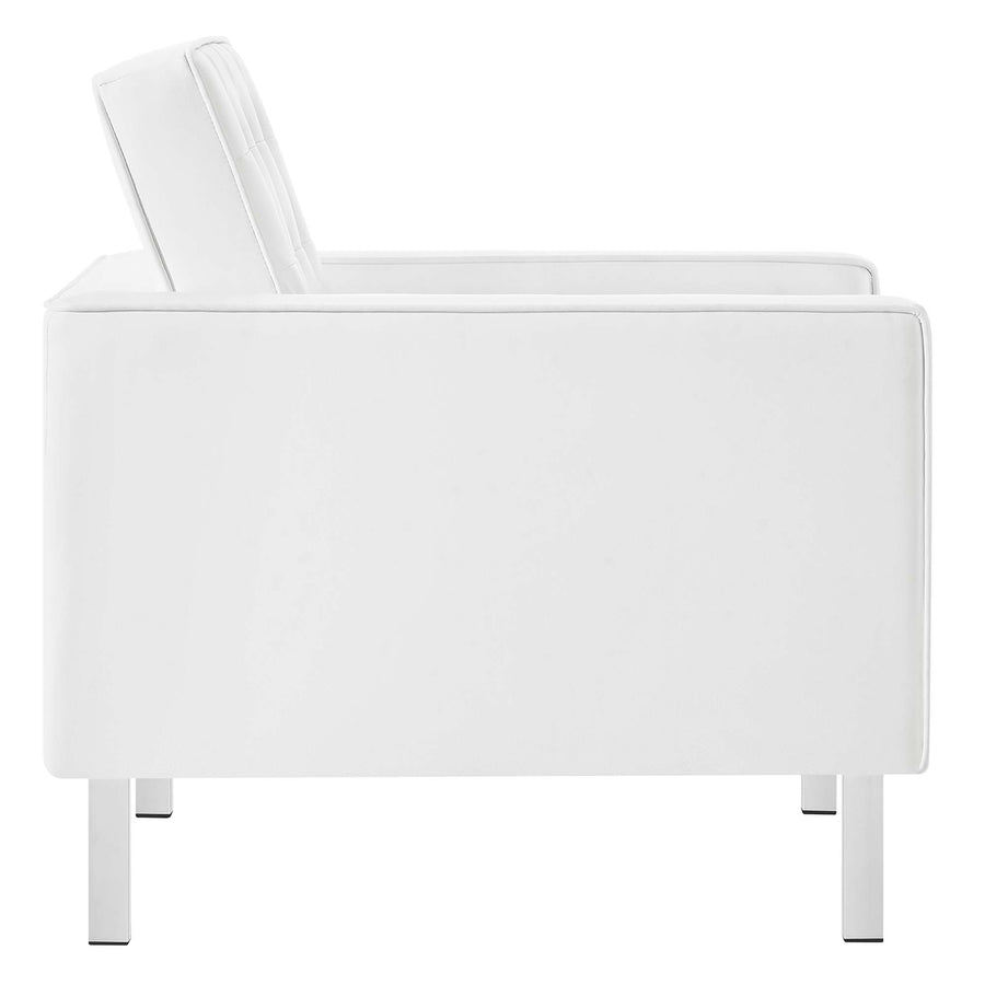 Mesa Tufted Vegan Leather Armchair and Ottoman Set in Silver White