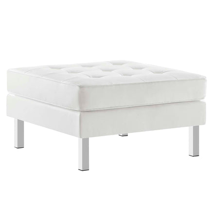 Loft Tufted Vegan Leather Armchair and Ottoman Set in Silver White