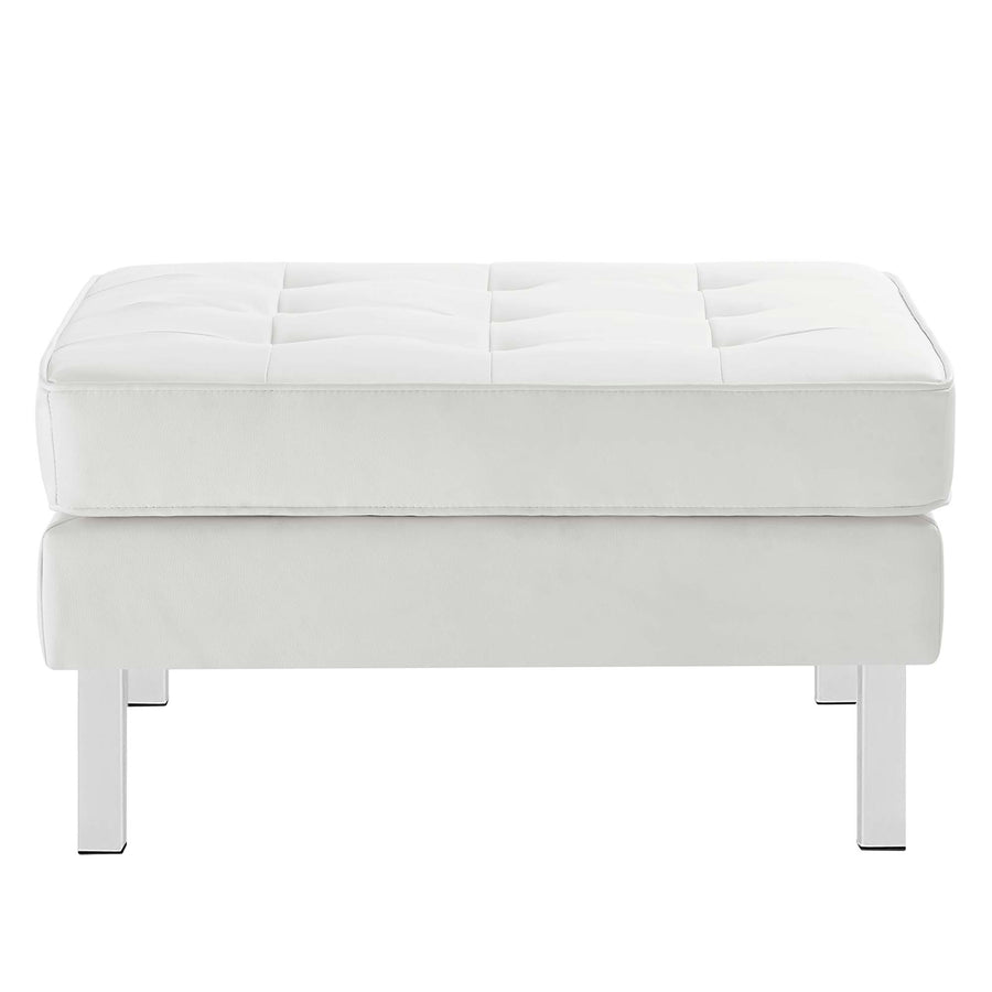 Mesa Tufted Vegan Leather Armchair and Ottoman Set in Silver White