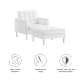 Mesa Tufted Vegan Leather Armchair and Ottoman Set in Silver White