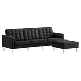Mesa Tufted Vegan Leather Sofa and Ottoman Set in Silver Black