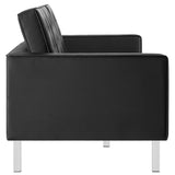 Mesa Tufted Vegan Leather Sofa and Ottoman Set in Silver Black