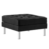 Mesa Tufted Vegan Leather Sofa and Ottoman Set in Silver Black