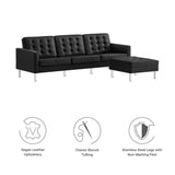 Mesa Tufted Vegan Leather Sofa and Ottoman Set in Silver Black