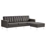 Mesa Tufted Vegan Leather Sofa and Ottoman Set in Silver Gray