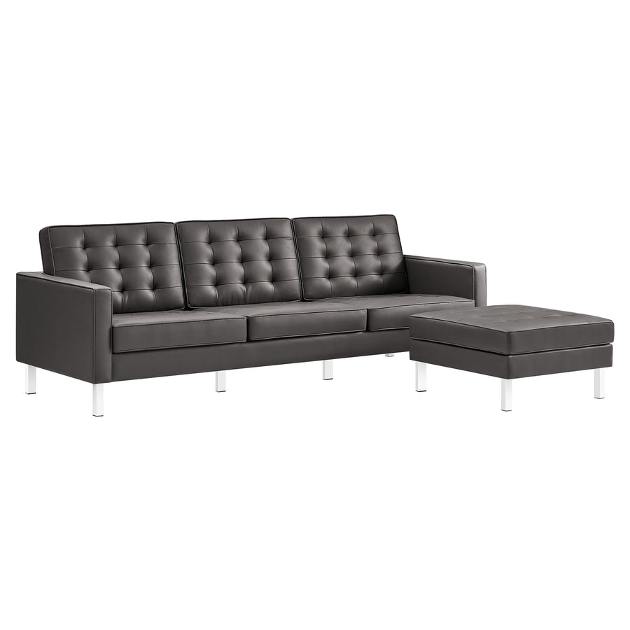 Mesa Tufted Vegan Leather Sofa and Ottoman Set in Silver Gray