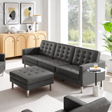Mesa Tufted Vegan Leather Sofa and Ottoman Set in Silver Gray