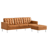 Mesa Tufted Vegan Leather Sofa and Ottoman Set in Silver Tan