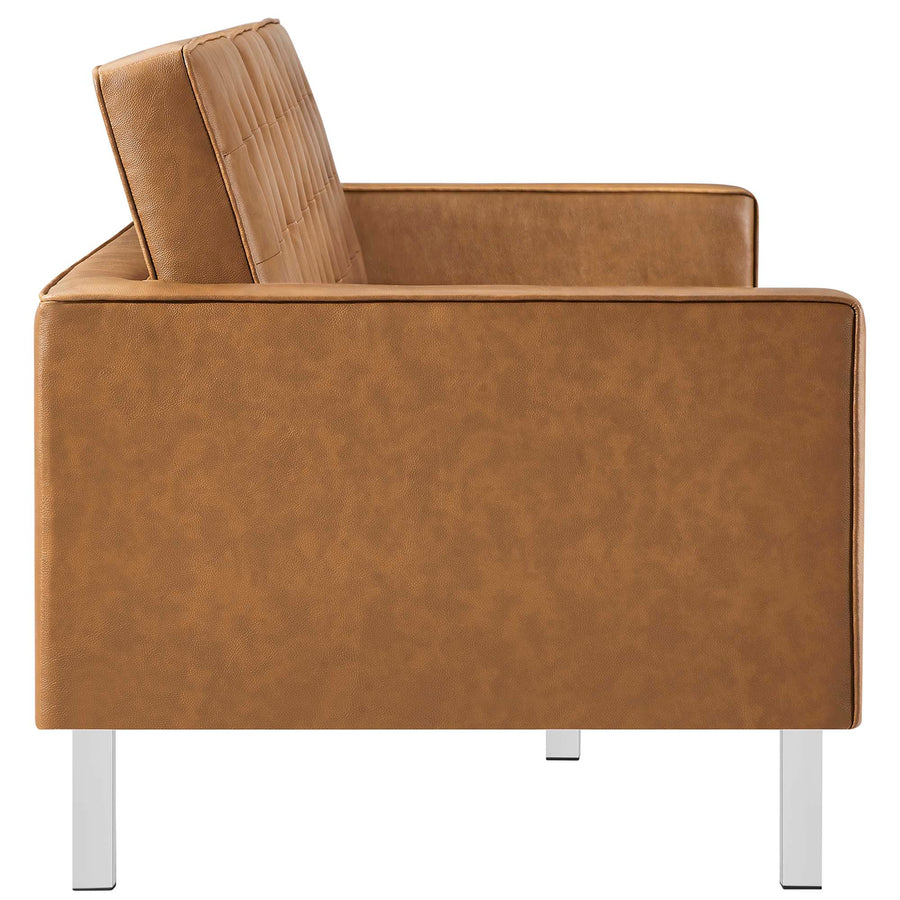 Mesa Tufted Vegan Leather Sofa and Ottoman Set in Silver Tan