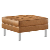 Mesa Tufted Vegan Leather Sofa and Ottoman Set in Silver Tan