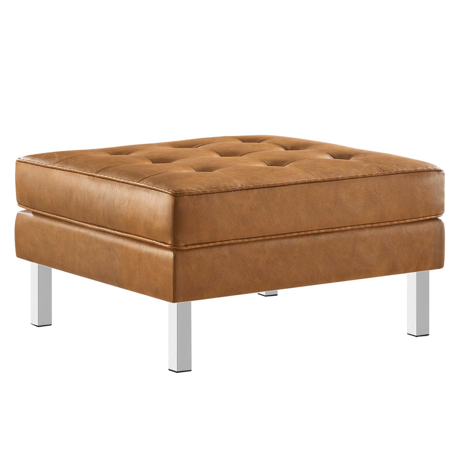 Mesa Tufted Vegan Leather Sofa and Ottoman Set in Silver Tan