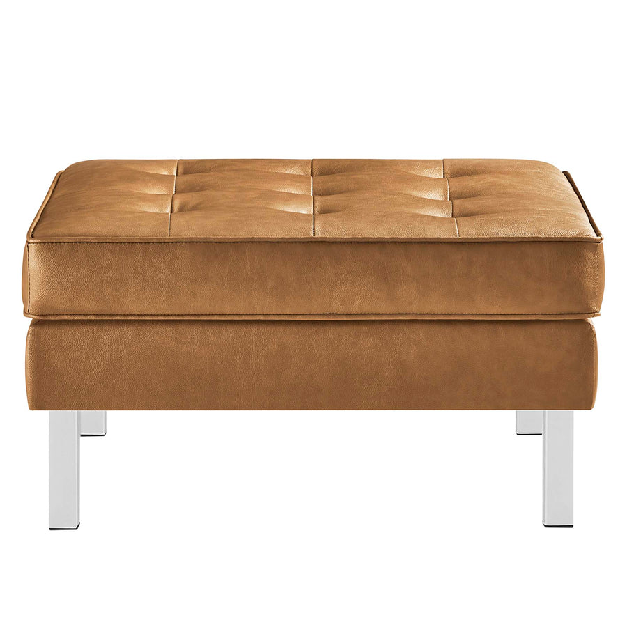 Mesa Tufted Vegan Leather Sofa and Ottoman Set in Silver Tan