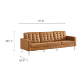 Mesa Tufted Vegan Leather Sofa and Ottoman Set in Silver Tan