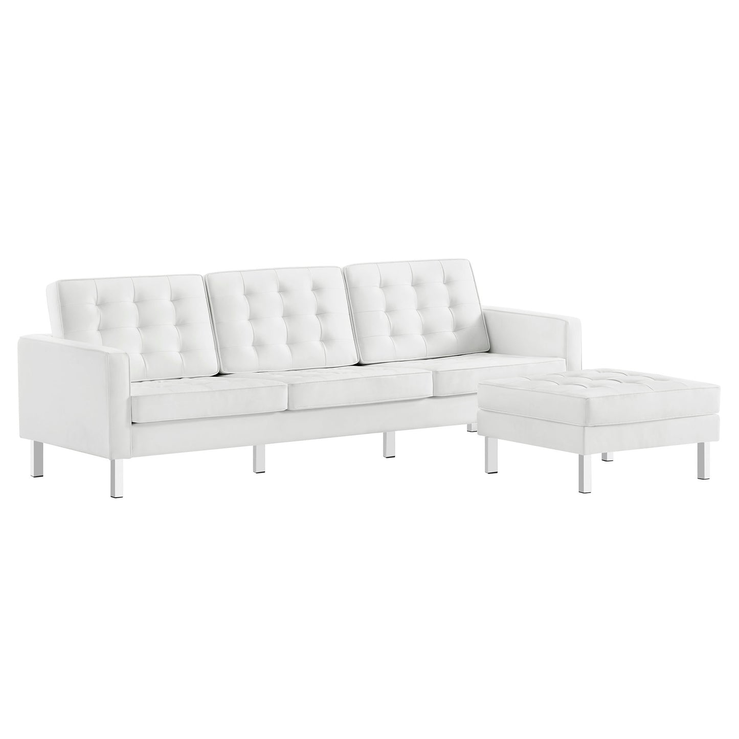 Loft Tufted Vegan Leather Sofa and Ottoman Set by Furniture For America