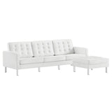 Mesa Tufted Vegan Leather Sofa and Ottoman Set in Silver White