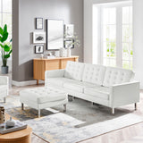 Mesa Tufted Vegan Leather Sofa and Ottoman Set in Silver White