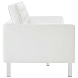 Mesa Tufted Vegan Leather Sofa and Ottoman Set in Silver White