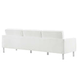 Mesa Tufted Vegan Leather Sofa and Ottoman Set in Silver White