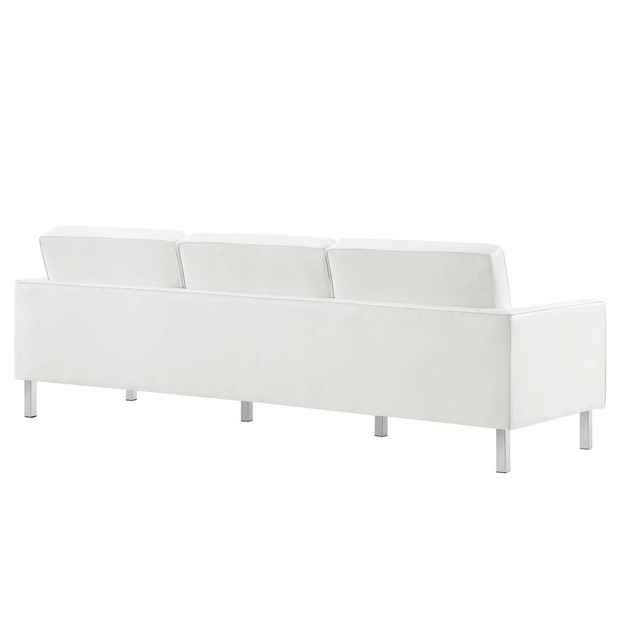 Mesa Tufted Vegan Leather Sofa and Ottoman Set in Silver White