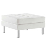 Mesa Tufted Vegan Leather Sofa and Ottoman Set in Silver White