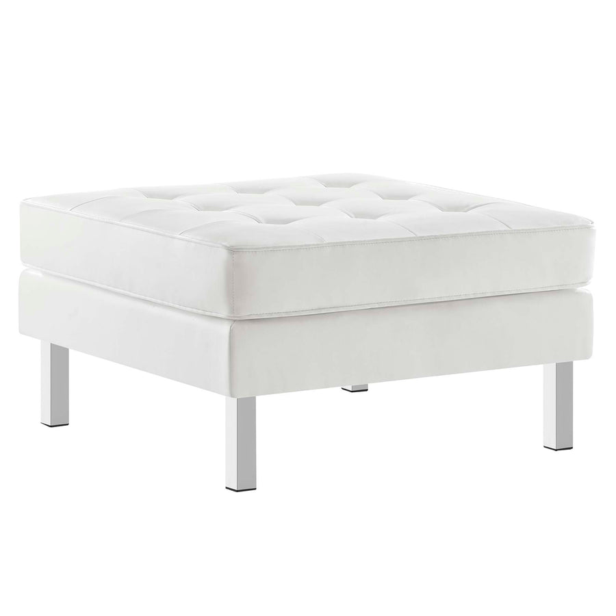 Mesa Tufted Vegan Leather Sofa and Ottoman Set in Silver White