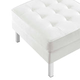 Mesa Tufted Vegan Leather Sofa and Ottoman Set in Silver White