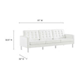Mesa Tufted Vegan Leather Sofa and Ottoman Set in Silver White