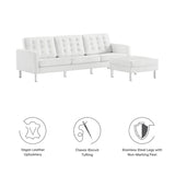 Mesa Tufted Vegan Leather Sofa and Ottoman Set in Silver White