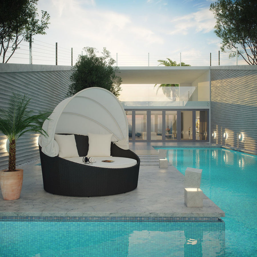Avoca Canopy Outdoor Patio Daybed in Espresso White