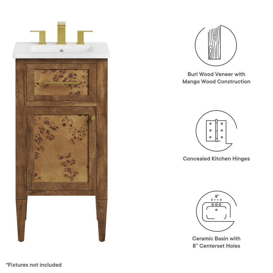 Onyx 18" Wood Bathroom Vanity in White Brown