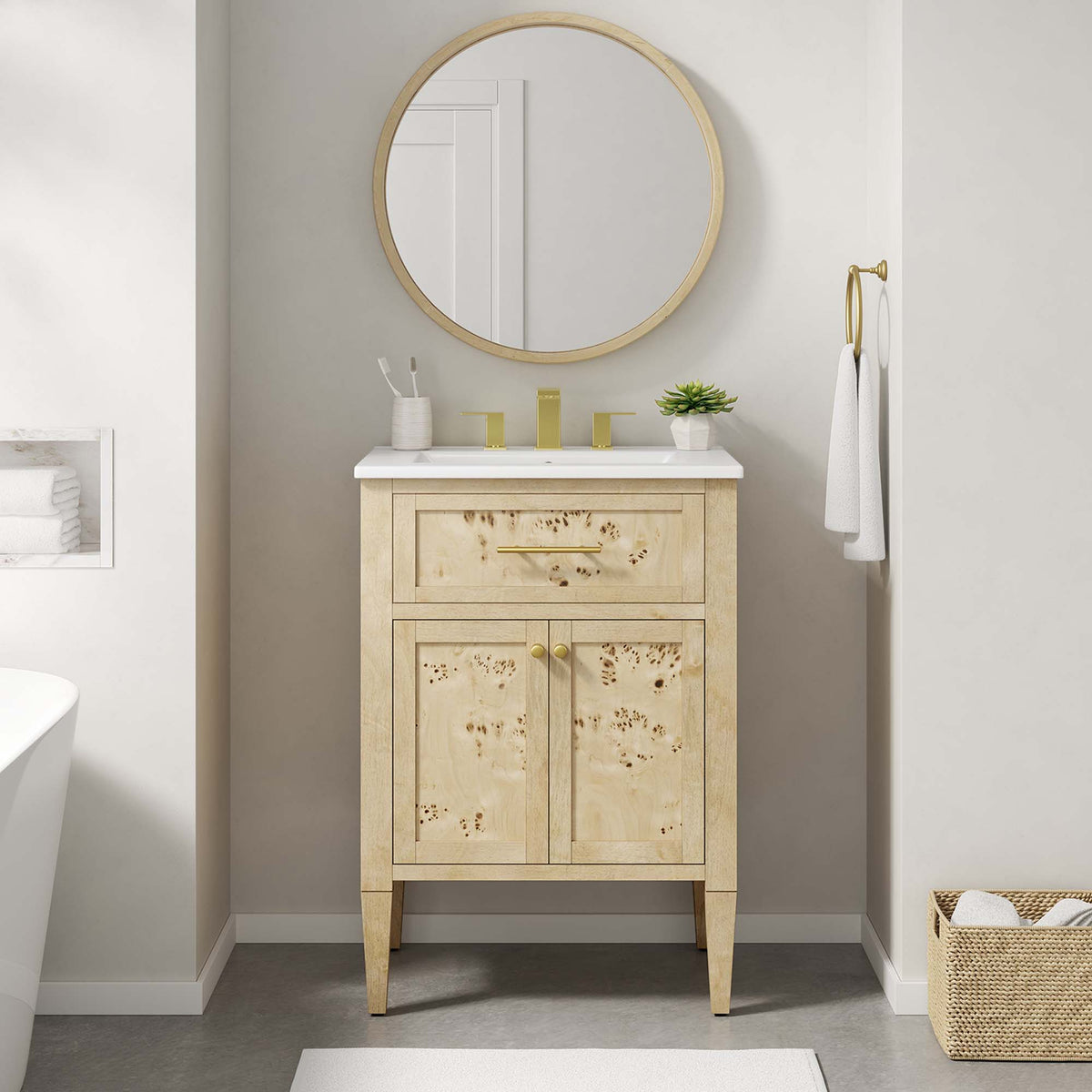 Elysian 24" Wood Bathroom Vanity in White Burl