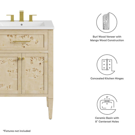 Elysian 24" Wood Bathroom Vanity in White Burl