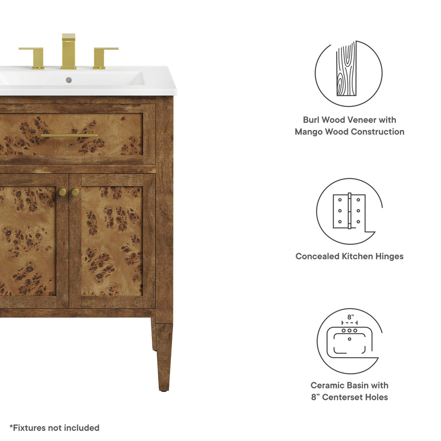 Onyx 24" Wood Bathroom Vanity in White Brown