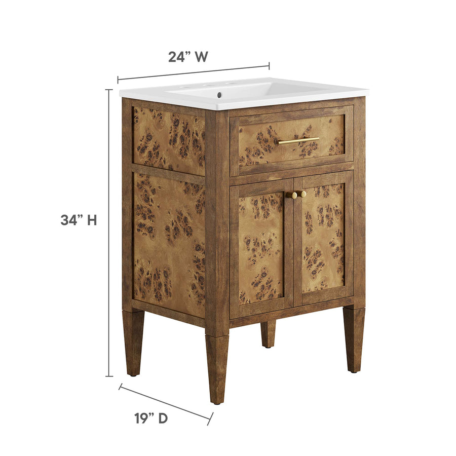Onyx 24" Wood Bathroom Vanity in White Brown