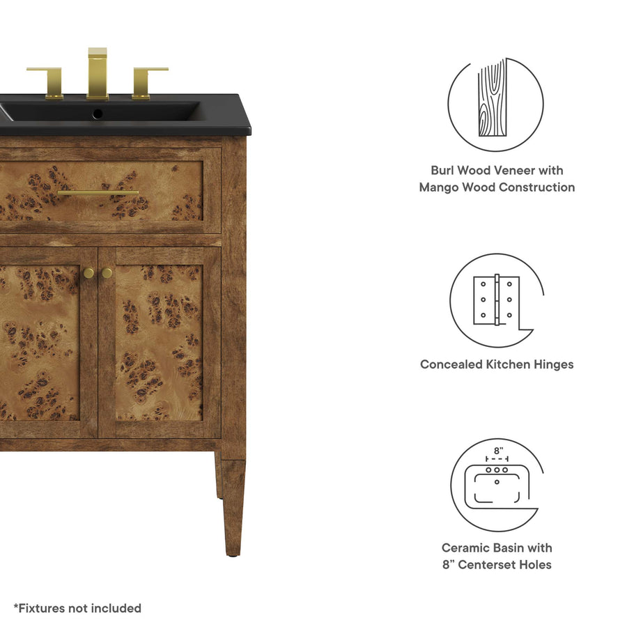 Onyx 24" Wood Bathroom Vanity in Black Brown