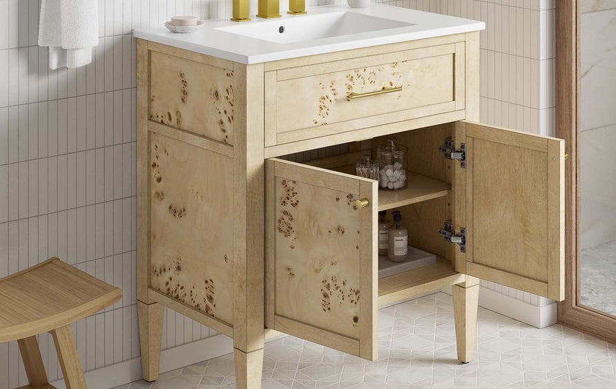 Onyx 30" Wood Bathroom Vanity in White Burl