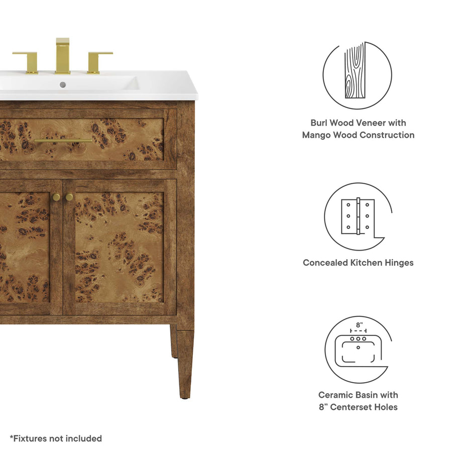 Onyx 30" Wood Bathroom Vanity in White Brown